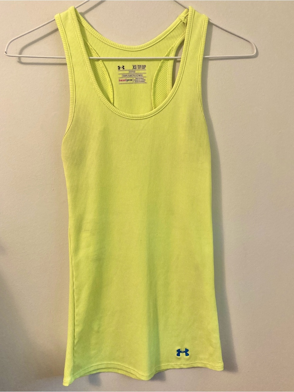 Under Armour Neon Yellow Tank-Top Shirt Size XS Fitted Heat Gear Racer-back